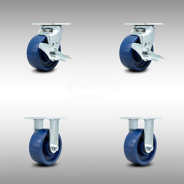 5 Inch SS Solid Poly Caster Set with Ball Bearings 2 Brakes 2 Rigid SCC